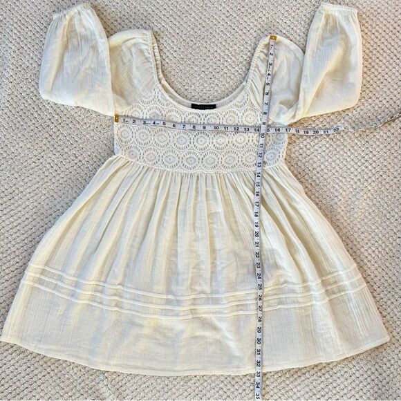 Sanctuary Boho Cream Tunic Puff Sleeves Smocked Bodice Cottagecore Dress SZ XS - Picture 3 of 15